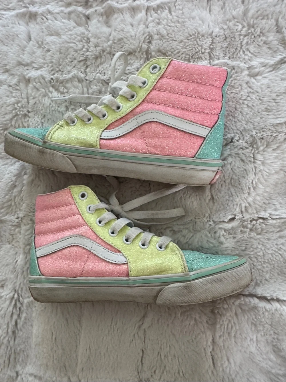 Vans Kids Glitter High-Top Sneakers - Mint Green, Yellow & Pink Accents